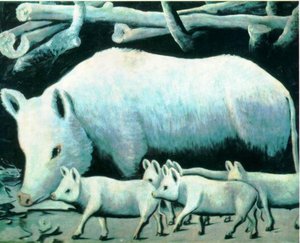 Scrofa bianca con maialini da Niko Pirosmani